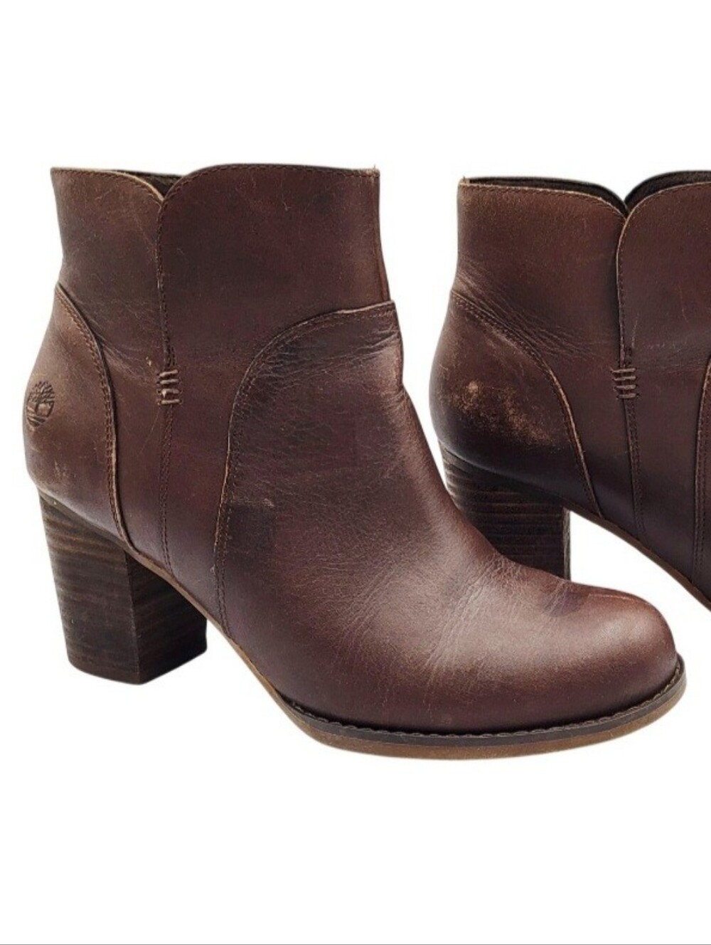 Timberland Rudston Women's Size 6.5 Brown Leather Block Heel Lug Sole Ankle Boot